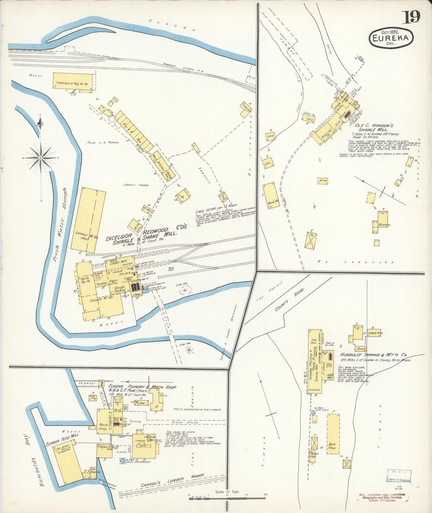Sanborn Fire Insurance Map from Eureka, Humboldt County, California (1892), Sheet #0019 - Historic Sanborn Fire Insurance Map Print, vintage old map wall art, antique decor, genealogy gift, California California map