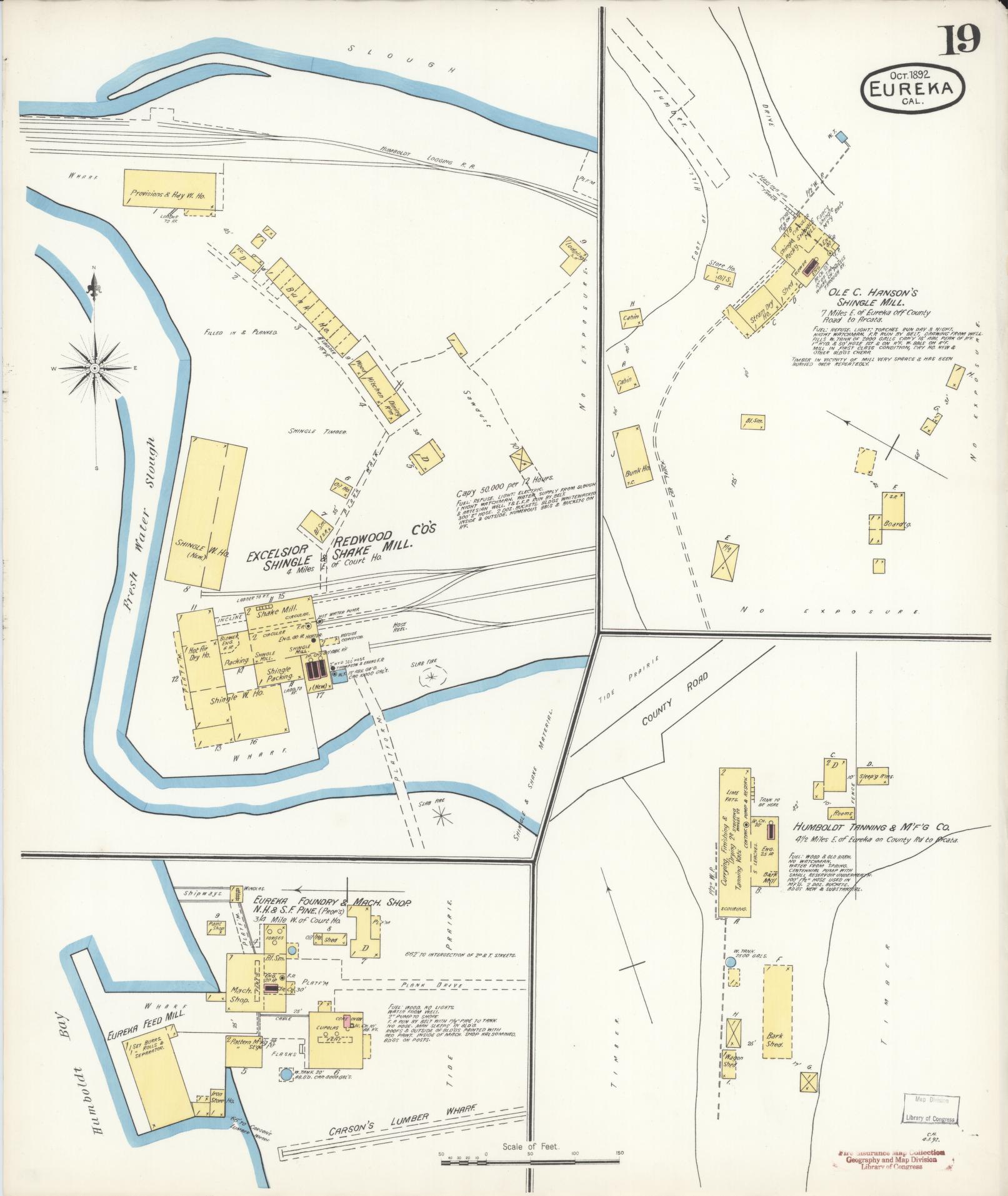 Sanborn Fire Insurance Map from Eureka, Humboldt County, California (1892), Sheet #0019 - Historic Sanborn Fire Insurance Map Print, vintage old map wall art, antique decor, genealogy gift, California California map