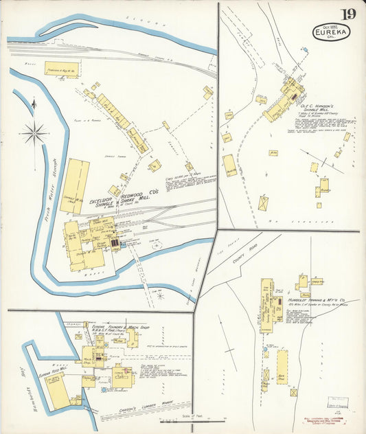 Sanborn Fire Insurance Map from Eureka, Humboldt County, California (1892), Sheet #0019 - Historic Sanborn Fire Insurance Map Print, vintage old map wall art, antique decor, genealogy gift, California California map