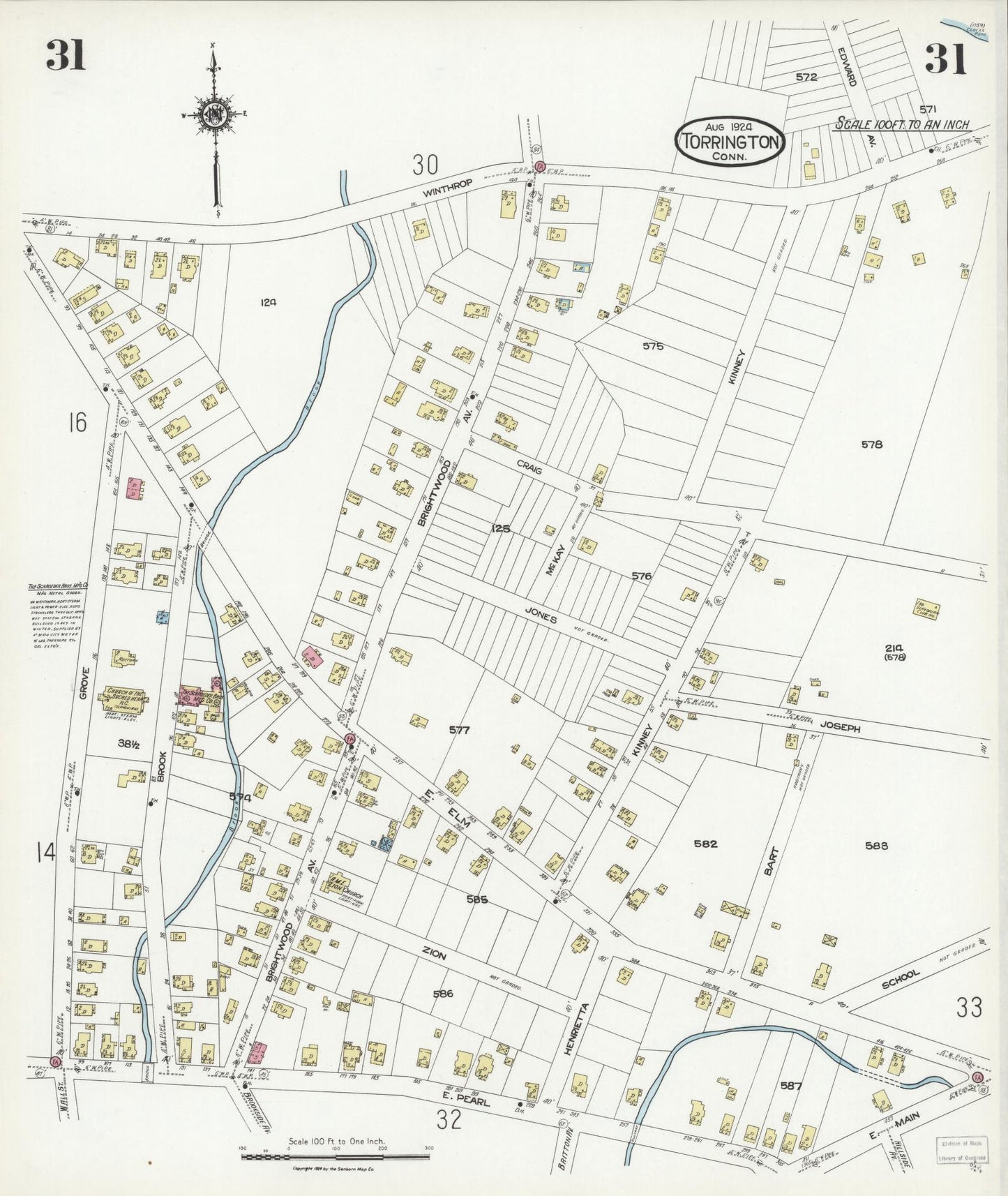 Sanborn Fire Insurance Map from Torrington, Litchfield County, Connecticut (1924), Sheet #0031 - Complete Map Set gallery image, historic Sanborn map, vintage wall art, Connecticut Connecticut