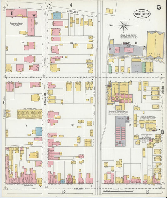 Sanborn Fire Insurance Map from Washington, Washington County, Pennsylvania (1900), Sheet #0005 - Historic Sanborn Fire Insurance Map Print, vintage old map wall art, antique decor, genealogy gift, Pennsylvania Pennsylvania map