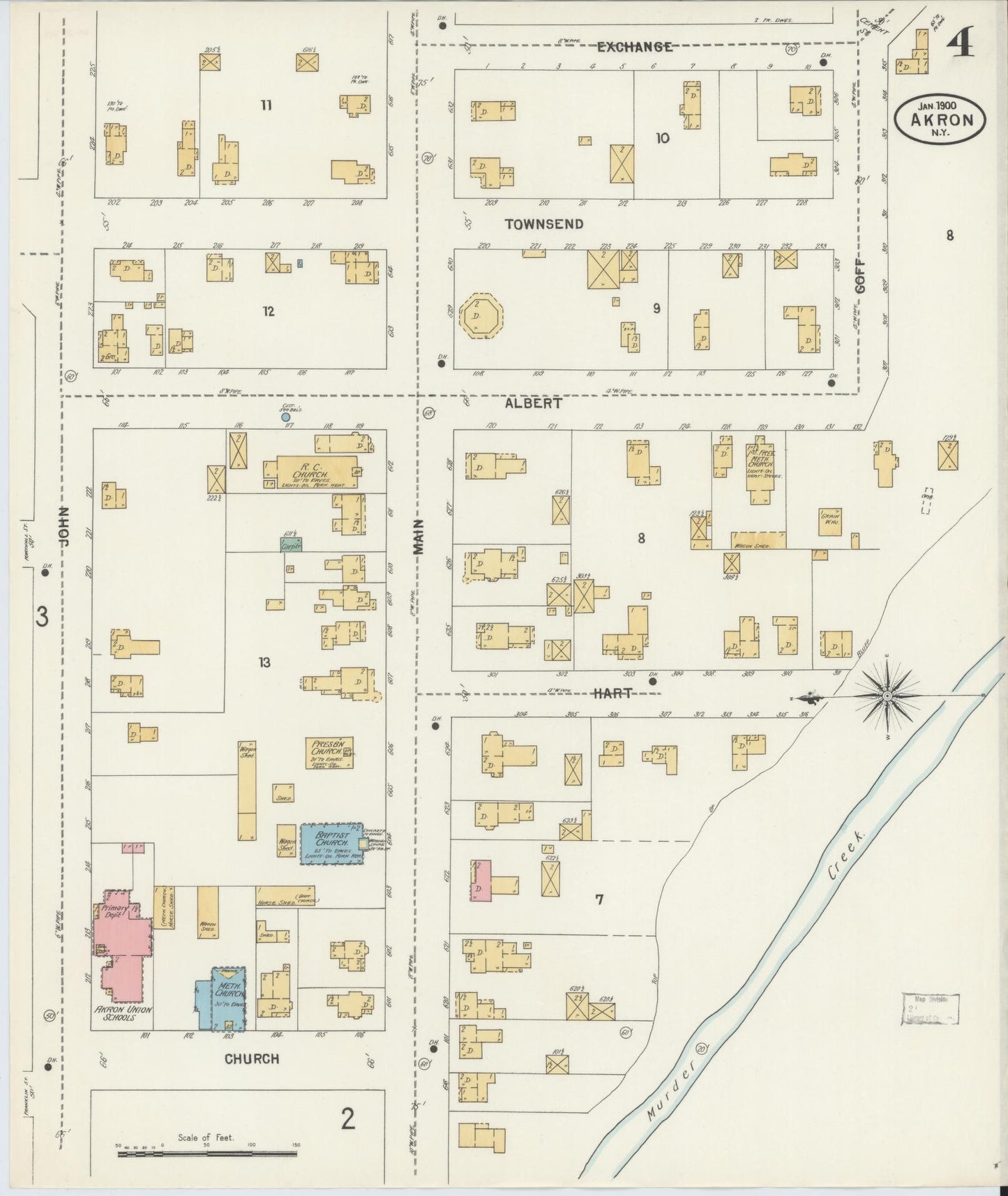 Sanborn Fire Insurance Map from Akron, Erie County, New York (1900), Sheet #0004 - Complete Map Set gallery image, historic Sanborn map, vintage wall art, New York New York