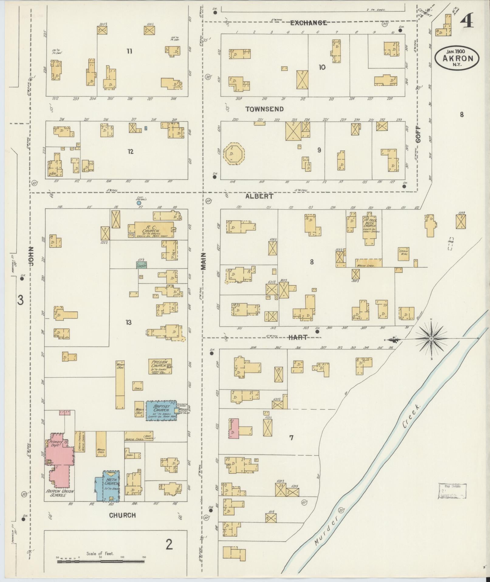 Sanborn Fire Insurance Map from Akron, Erie County, New York (1900), Sheet #0004 - Complete Map Set gallery image, historic Sanborn map, vintage wall art, New York New York