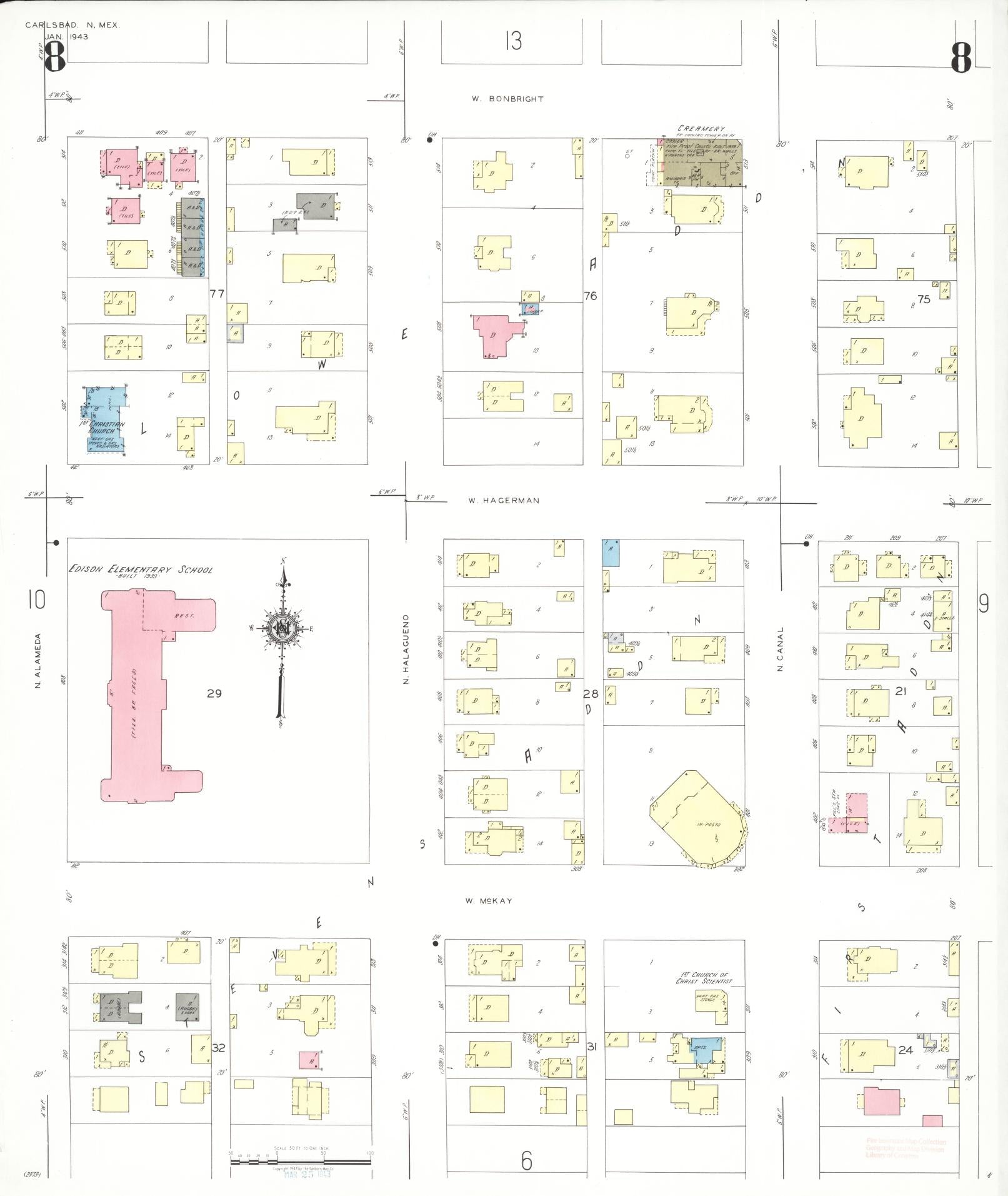 Sanborn Fire Insurance Map from Carlsbad, Eddy County, New Mexico (1943), Sheet #0008 - Complete Map Set gallery image, historic Sanborn map, vintage wall art, New Mexico New Mexico