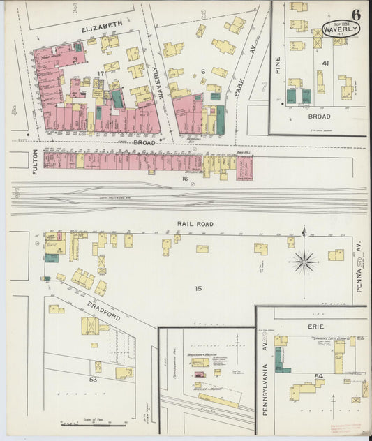 Sanborn Fire Insurance Map from Waverly, Tioga County, New York (1893), Sheet #0006 - Historic Sanborn Fire Insurance Map Print, vintage old map wall art, antique decor, genealogy gift, New York New York map