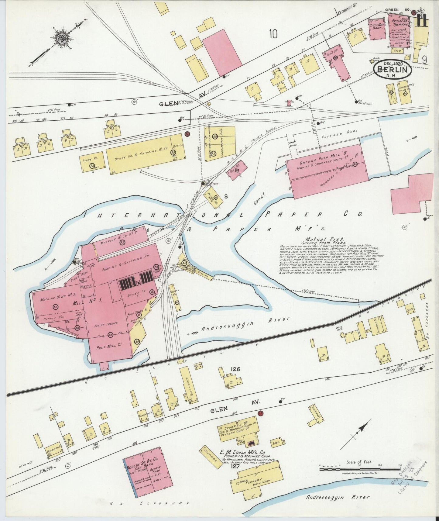 Sanborn Fire Insurance Map from Berlin, Coos County, New Hampshire (1920), Sheet #0011 - Complete Map Set gallery image, historic Sanborn map, vintage wall art, New Hampshire New Hampshire