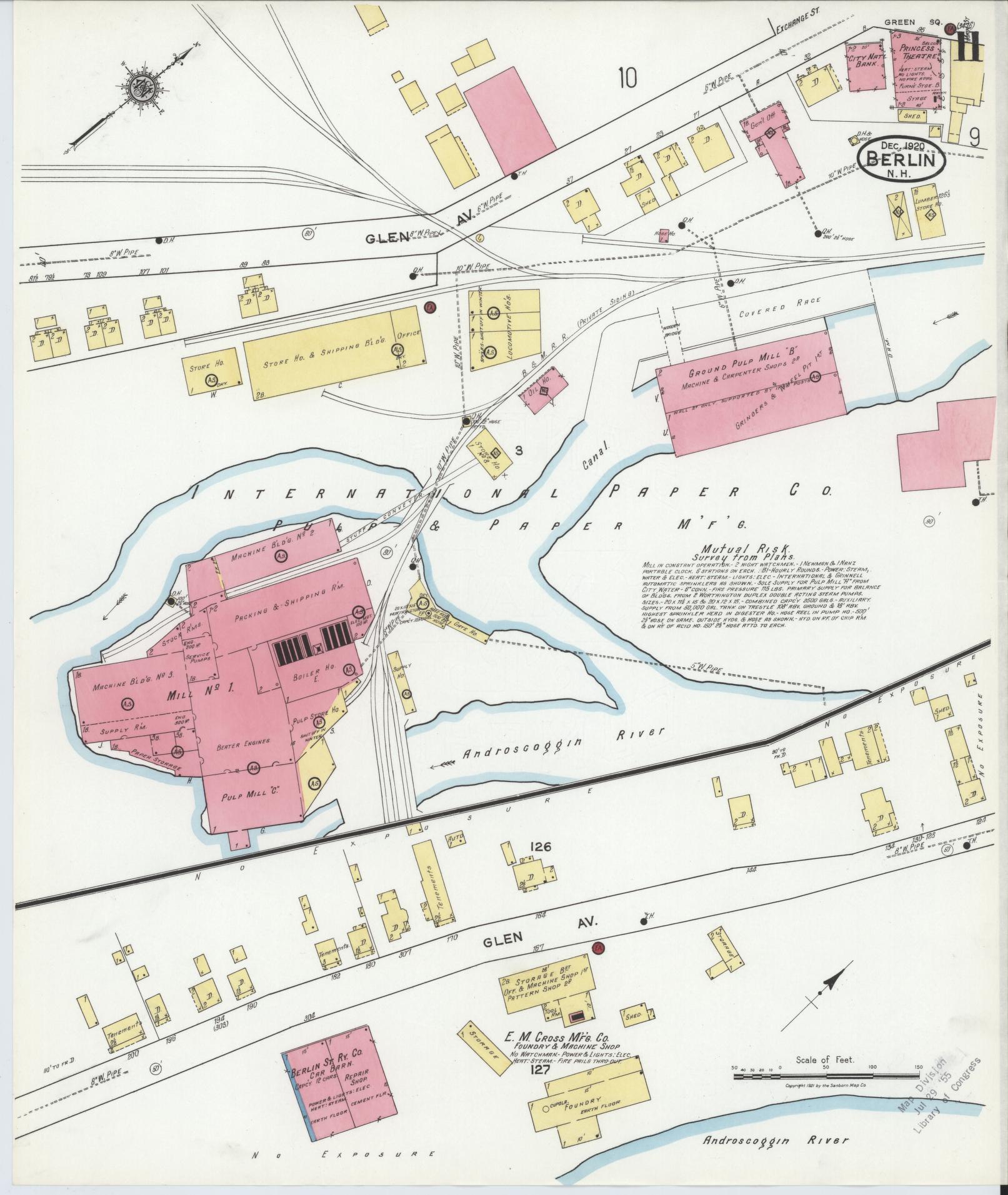 Sanborn Fire Insurance Map from Berlin, Coos County, New Hampshire (1920), Sheet #0011 - Complete Map Set gallery image, historic Sanborn map, vintage wall art, New Hampshire New Hampshire