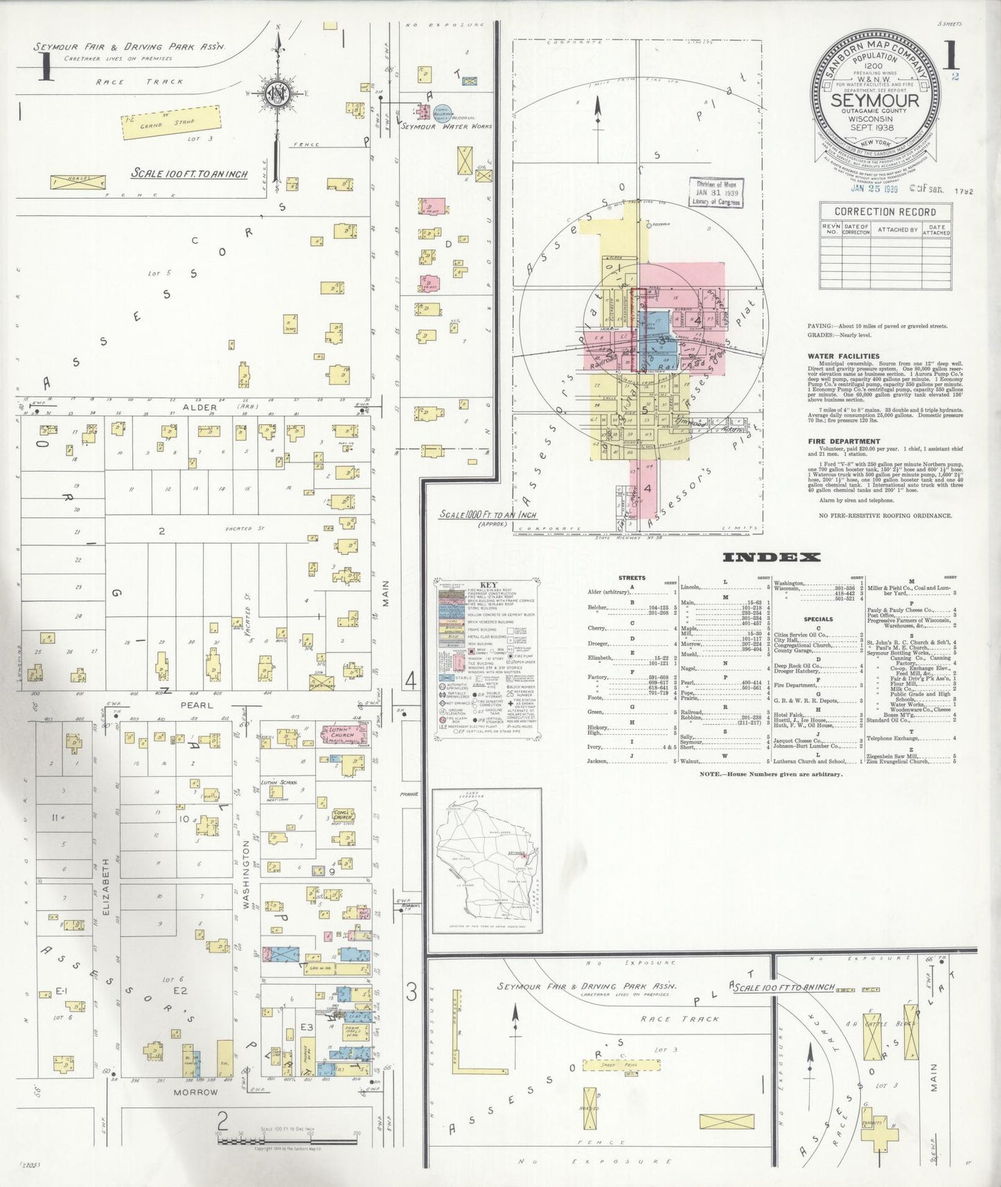 Sanborn Fire Insurance Map from Seymour, Outagamie County, Wisconsin (1938), Sheet #0001 - Complete Map Set gallery image, historic Sanborn map, vintage wall art, Wisconsin Wisconsin