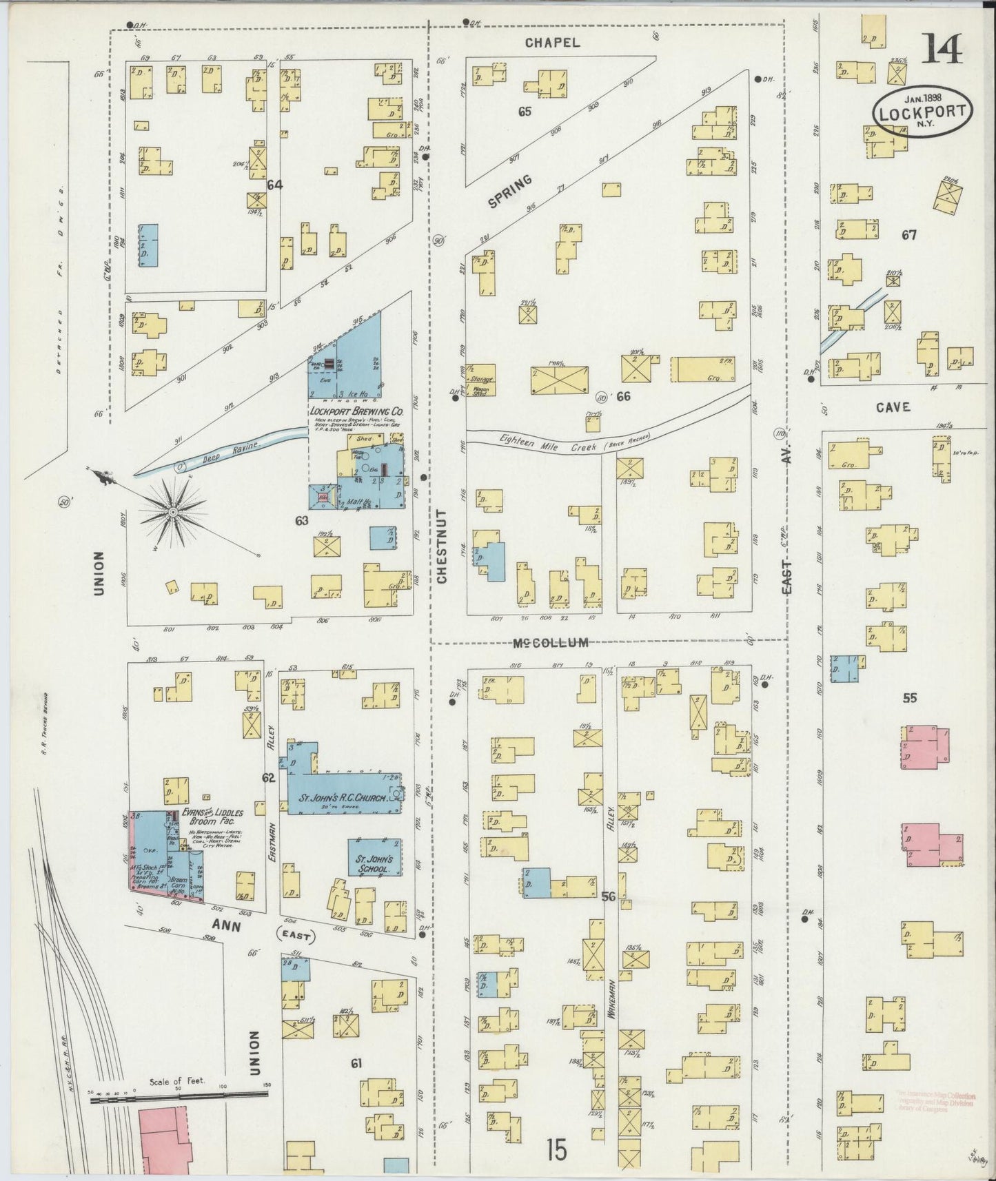 Sanborn Fire Insurance Map from Lockport, Niagara County, New York (1898), Sheet #0014 - Complete Map Set gallery image, historic Sanborn map, vintage wall art, New York New York