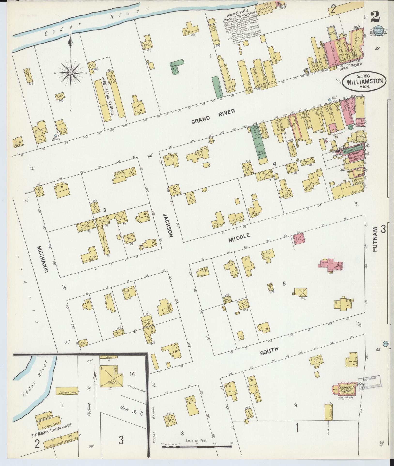 Sanborn Fire Insurance Map from Williamston, Ingham County, Michigan (1899), Sheet #0002 - Complete Map Set gallery image, historic Sanborn map, vintage wall art, Michigan Michigan