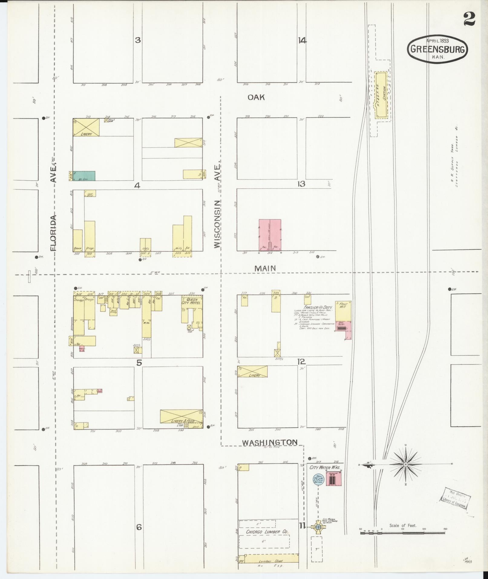 Sanborn Fire Insurance Map from Greensburg, Kiowa County, Kansas (1893), Sheet #0002 - Complete Map Set gallery image, historic Sanborn map, vintage wall art, Kansas Kansas