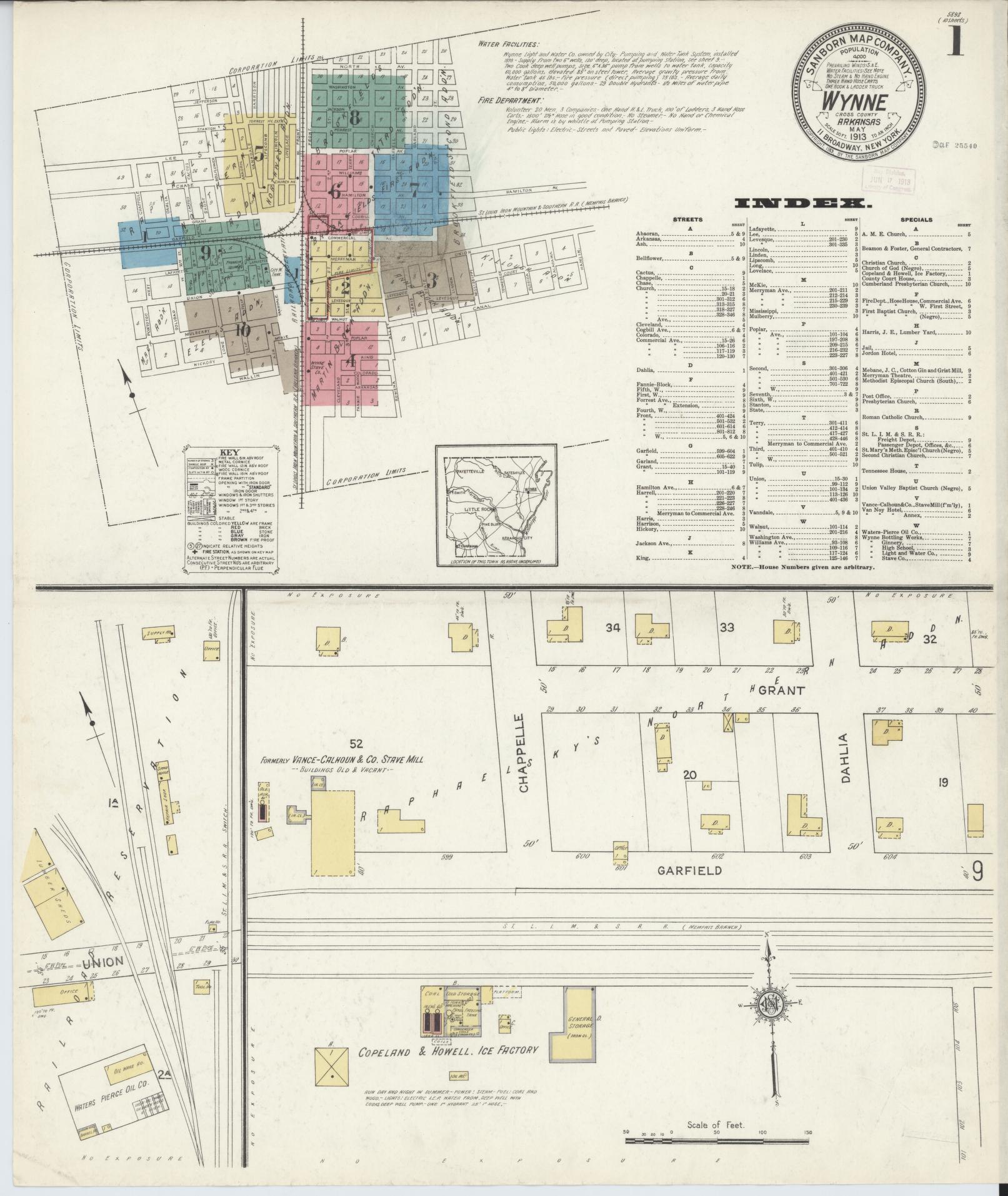 Sanborn Fire Insurance Map from Wynne, Cross County, Arkansas. (1913) – Historic Sanborn Fire Insurance Map Print