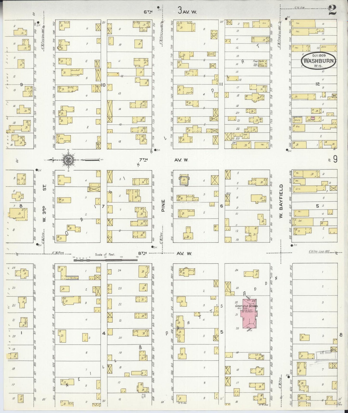 Sanborn Fire Insurance Map from Washburn, Bayfield County, Wisconsin (1909), Sheet #0002 - Complete Map Set gallery image, historic Sanborn map, vintage wall art, Wisconsin Wisconsin