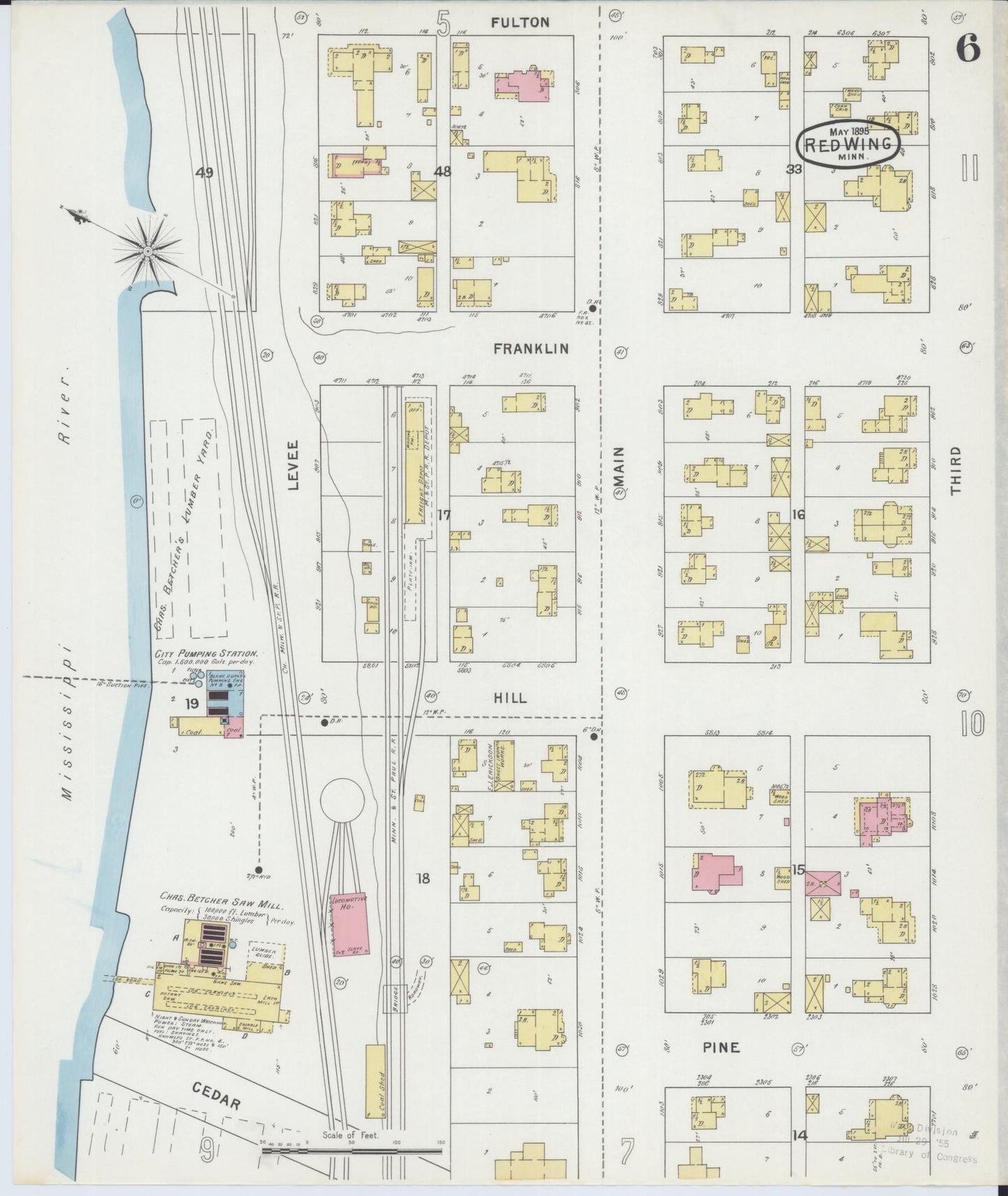 Sanborn Fire Insurance Map from Red Wing, Goodhue County, Minnesota (1895), Sheet #0006 - Complete Map Set gallery image, historic Sanborn map, vintage wall art, Minnesota Minnesota