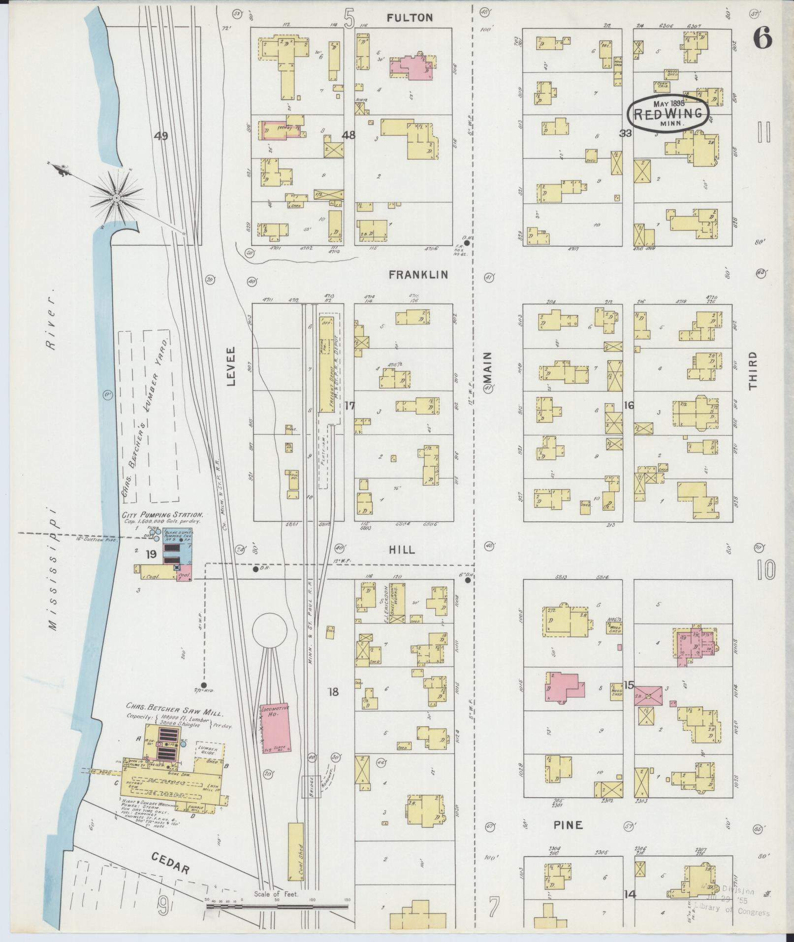 Sanborn Fire Insurance Map from Red Wing, Goodhue County, Minnesota (1895), Sheet #0006 - Complete Map Set gallery image, historic Sanborn map, vintage wall art, Minnesota Minnesota