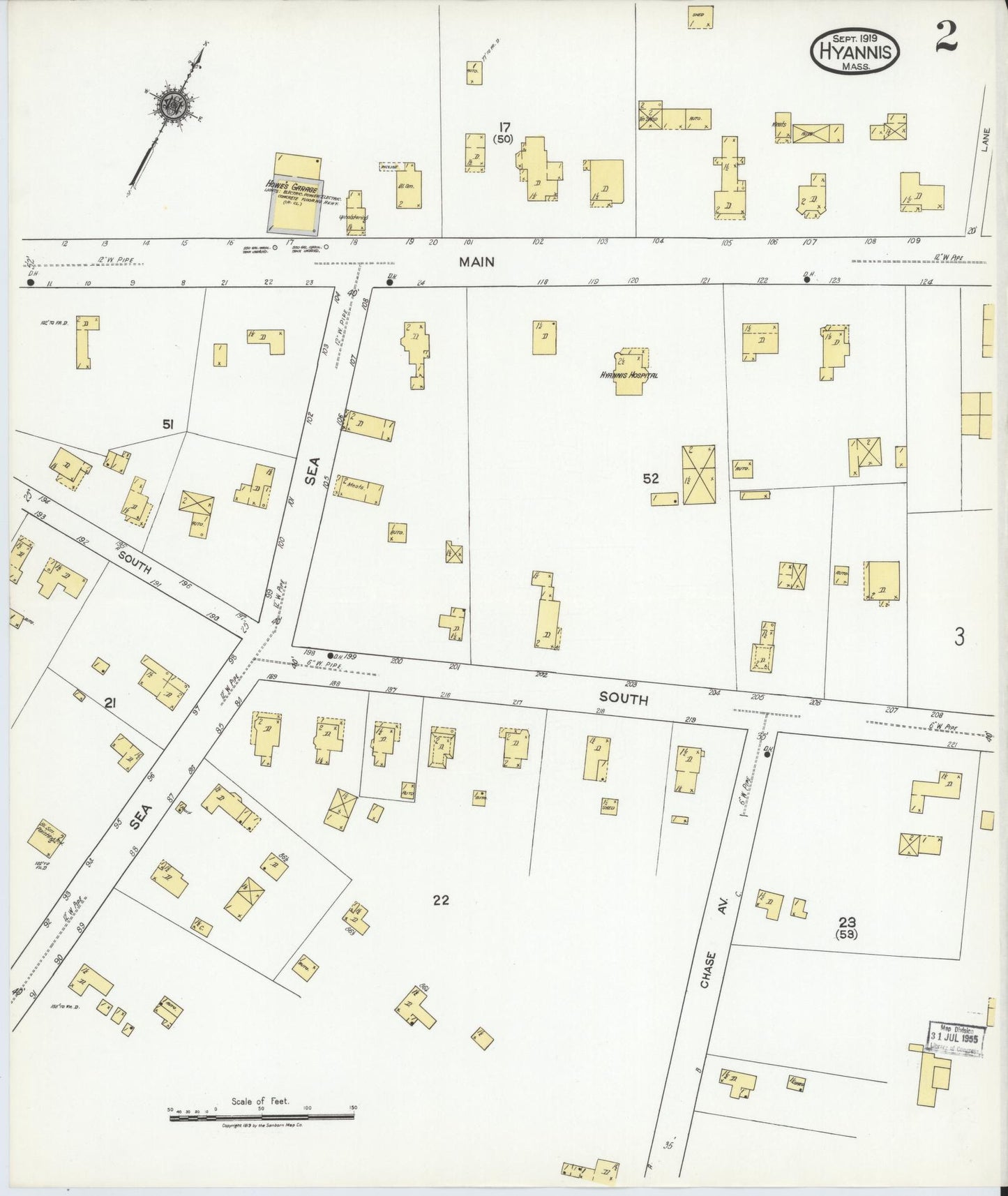 Sanborn Fire Insurance Map from Hyannis, Barnstable County, Massachusetts (1919), Sheet #0002 - Historic Sanborn Fire Insurance Map Print, vintage old map wall art, antique decor, genealogy gift, Massachusetts Massachusetts map