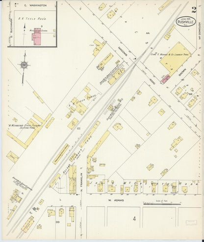 Sanborn Fire Insurance Map from Rushville, Schuyler County, Illinois (1913), Sheet #0002 - Complete Map Set gallery image, historic Sanborn map, vintage wall art, Illinois Illinois