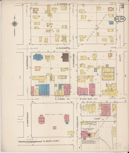 Sanborn Fire Insurance Map from Bad Axe, Huron County, Michigan (1922), Sheet #0003 - Complete Map Set gallery image, historic Sanborn map, vintage wall art, Michigan Michigan