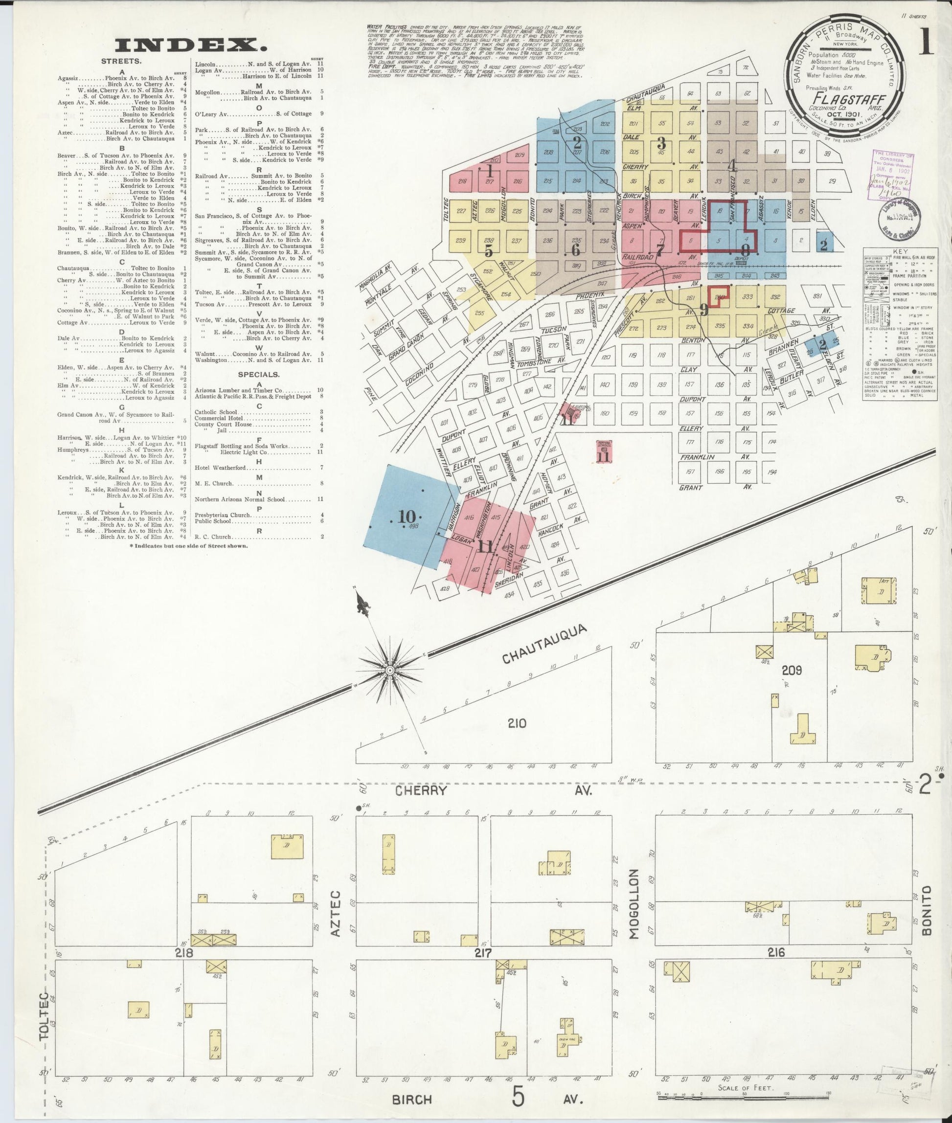 Sanborn Fire Insurance Map from Flagstaff, Coconino County, Arizona (1901), Sheet #0001 - Historic Sanborn Fire Insurance Map Print, vintage old map wall art, antique decor, genealogy gift, Arizona Arizona map