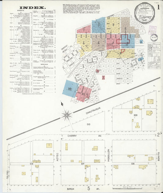 Sanborn Fire Insurance Map from Flagstaff, Coconino County, Arizona (1901), Sheet #0001 - Historic Sanborn Fire Insurance Map Print, vintage old map wall art, antique decor, genealogy gift, Arizona Arizona map