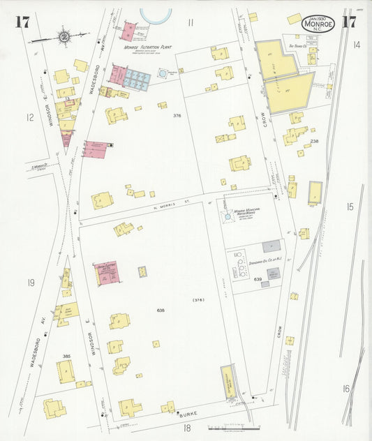 Sanborn Fire Insurance Map from Monroe, Union County, North Carolina (1930), Sheet #0017 - Historic Sanborn Fire Insurance Map Print, vintage old map wall art, antique decor, genealogy gift, North Carolina North Carolina map