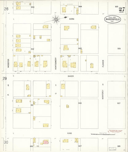 Sanborn Fire Insurance Map from Bakersfield, Kern County, California (1905), Sheet #0027 - Historic Sanborn Fire Insurance Map Print, vintage old map wall art, antique decor, genealogy gift, California California map