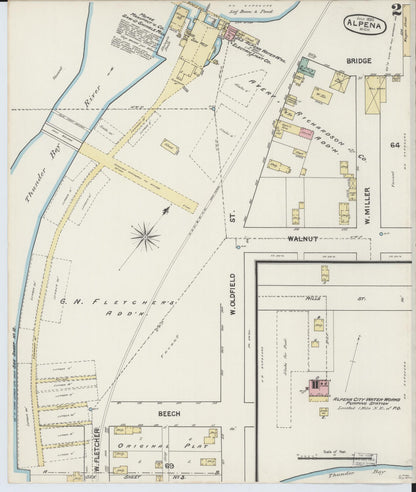 Sanborn Fire Insurance Map from Alpena, Alpena County, Michigan (1890), Sheet #0002 - Historic Sanborn Fire Insurance Map Print, vintage old map wall art, antique decor, genealogy gift, Michigan Michigan map