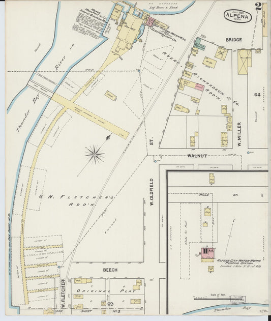 Sanborn Fire Insurance Map from Alpena, Alpena County, Michigan (1890), Sheet #0002 - Historic Sanborn Fire Insurance Map Print, vintage old map wall art, antique decor, genealogy gift, Michigan Michigan map