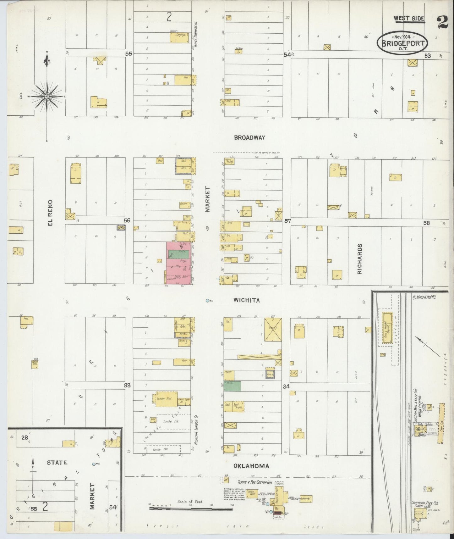 Sanborn Fire Insurance Map from Bridgeport, Caddo County, Oklahoma (1904), Sheet #0002 - Complete Map Set gallery image, historic Sanborn map, vintage wall art, Oklahoma Oklahoma