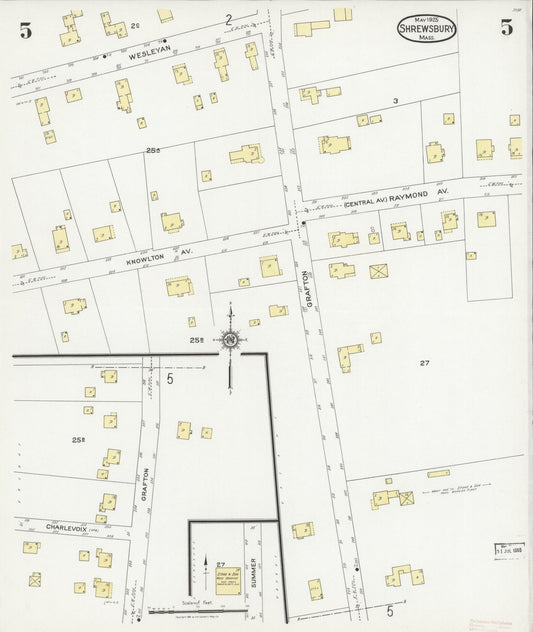 Sanborn Fire Insurance Map from Shrewsbury, Worcester County, Massachusetts (1925), Sheet #0005 - Historic Sanborn Fire Insurance Map Print, vintage old map wall art, antique decor, genealogy gift, Massachusetts Massachusetts map
