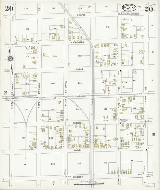Sanborn Fire Insurance Map from Palatka, Putnam County, Florida (1924), Sheet #0020 - Historic Sanborn Fire Insurance Map Print, vintage old map wall art, antique decor, genealogy gift, Florida Florida map