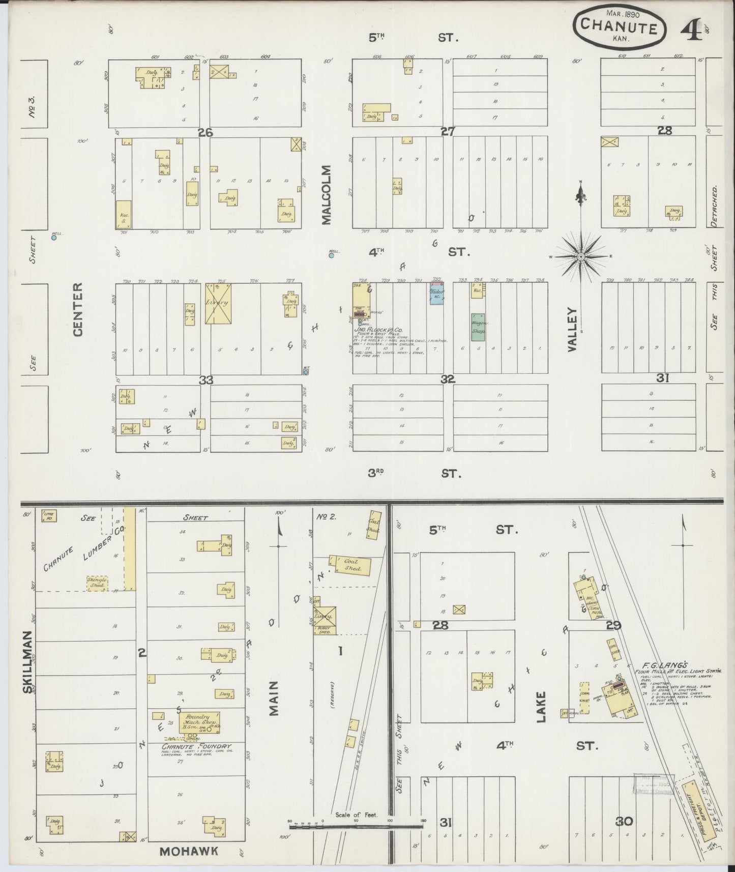 Sanborn Fire Insurance Map from Chanute, Neosho County, Kansas (1890), Sheet #0004 - Complete Map Set gallery image, historic Sanborn map, vintage wall art, Kansas Kansas