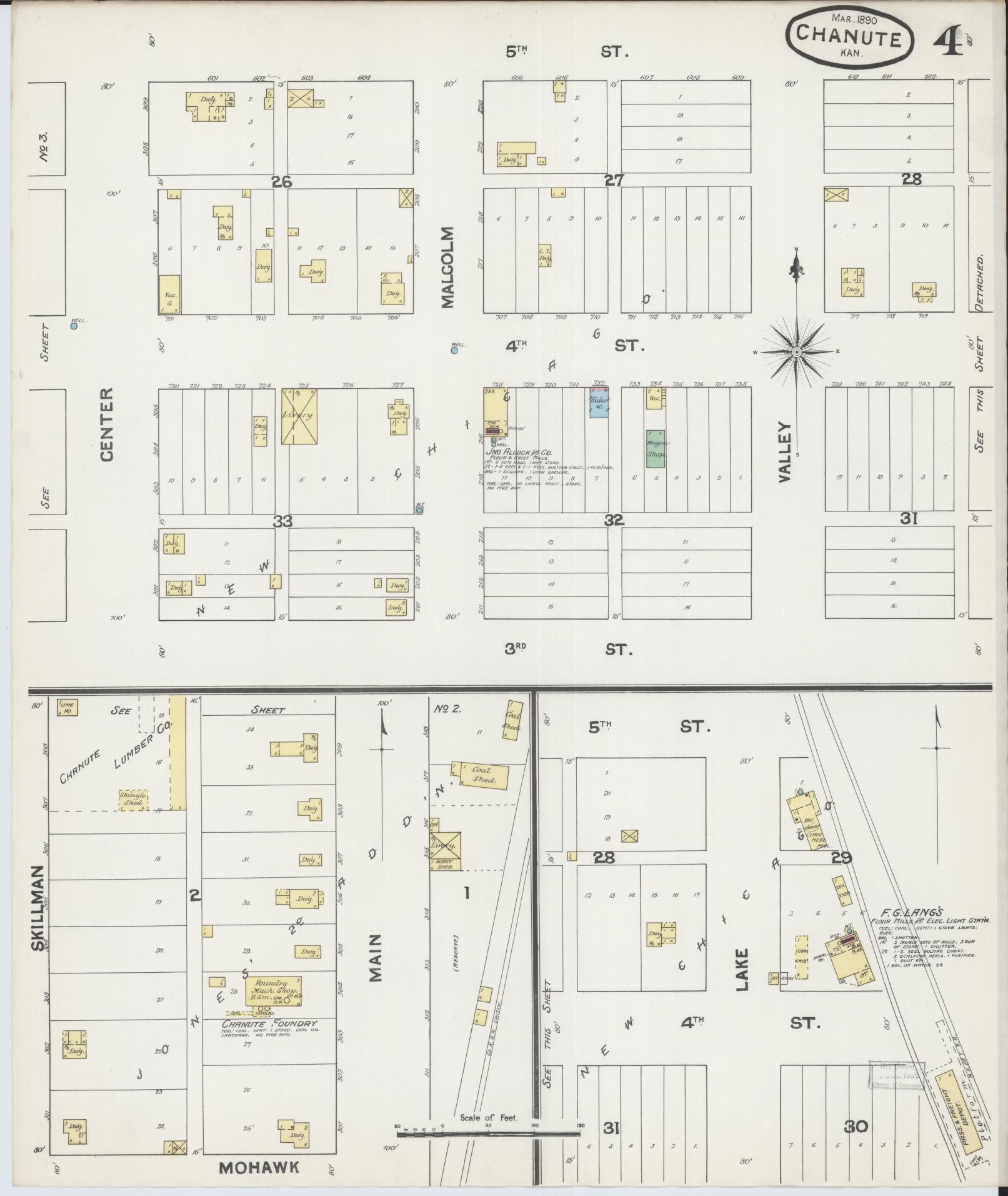 Sanborn Fire Insurance Map from Chanute, Neosho County, Kansas (1890), Sheet #0004 - Complete Map Set gallery image, historic Sanborn map, vintage wall art, Kansas Kansas