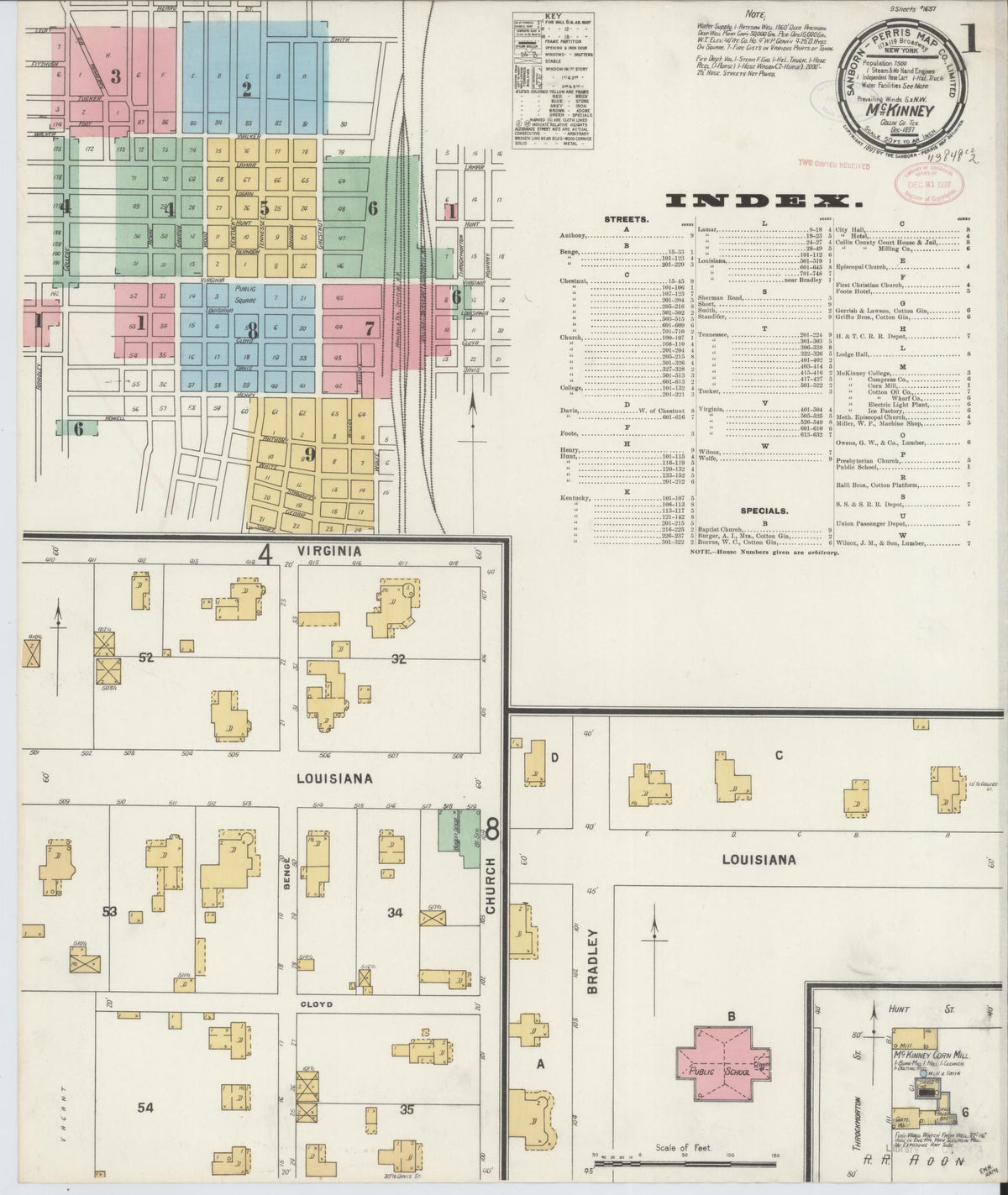 Sanborn Fire Insurance Map from McKinney, Collin County, Texas (1897), Sheet #0001 - Complete Map Set gallery image, historic Sanborn map, vintage wall art, Texas Texas
