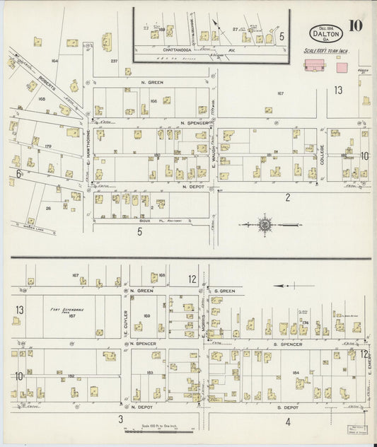 Sanborn Fire Insurance Map from Dalton, Whitfield County, Georgia (1914), Sheet #0010 - Historic Sanborn Fire Insurance Map Print, vintage old map wall art, antique decor, genealogy gift, Georgia Georgia map