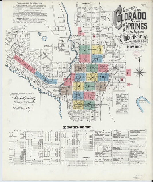 Sanborn Fire Insurance Map from Colorado Springs, El Paso County, Colorado (1895), Sheet #0001 - Historic Sanborn Fire Insurance Map Print, vintage old map wall art, antique decor, genealogy gift, Colorado Colorado map