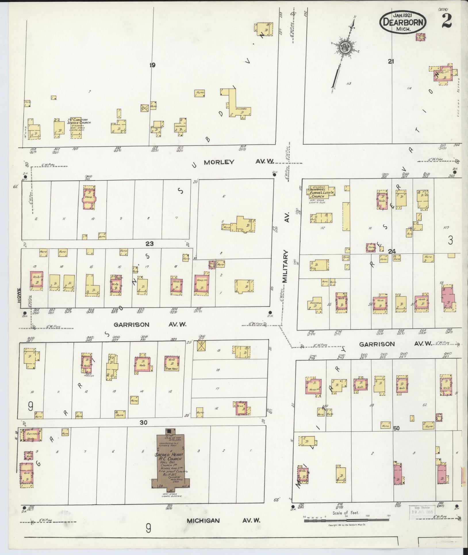 Sanborn Fire Insurance Map from Dearborn, Wayne County, Michigan (1921), Sheet #0002 - Complete Map Set gallery image, historic Sanborn map, vintage wall art, Michigan Michigan