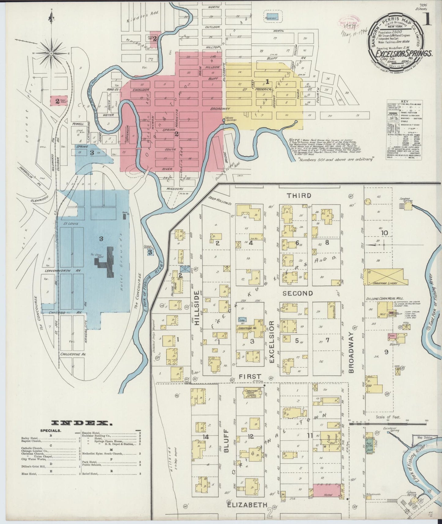 Sanborn Fire Insurance Map from Excelsior Springs, Clay County, Missouri (1894), Sheet #0001 - Historic Sanborn Fire Insurance Map Print, vintage old map wall art, antique decor, genealogy gift, Missouri Missouri map