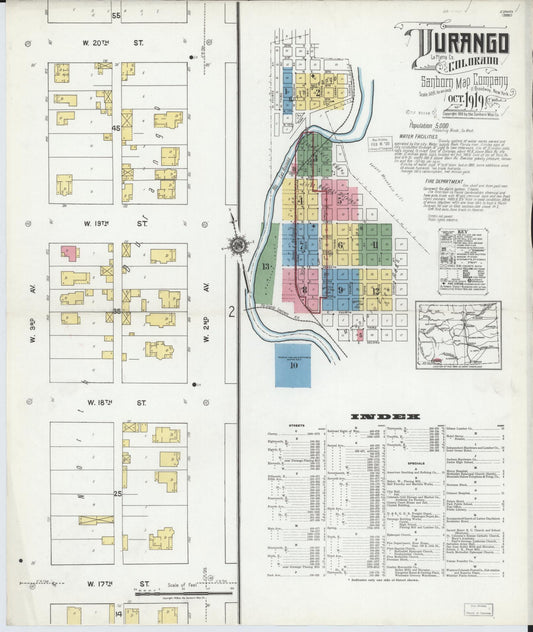 Sanborn Fire Insurance Map from Durango, La Plata County, Colorado (1919), Sheet #0001 - Historic Sanborn Fire Insurance Map Print, vintage old map wall art, antique decor, genealogy gift, Colorado Colorado map