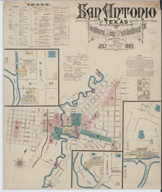 Sanborn Fire Insurance Map from San Antonio, Bexar County, Texas (1885), Sheet #0001 - Historic Sanborn Fire Insurance Map Print, vintage old map wall art, antique decor, genealogy gift, Texas Texas map