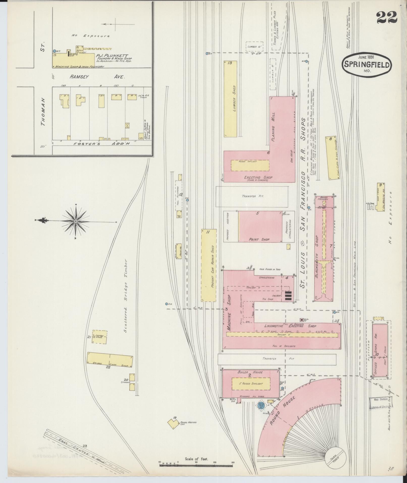 Sanborn Fire Insurance Map from Springfield, Greene County, Missouri (1891), Sheet #0022 - Complete Map Set gallery image, historic Sanborn map, vintage wall art, Missouri Missouri