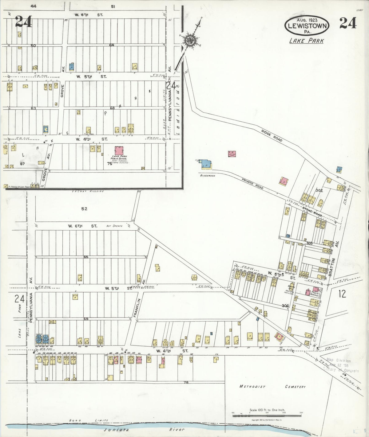 Sanborn Fire Insurance Map from Lewistown, Mifflin County, Pennsylvania (1923), Sheet #0024 - Complete Map Set gallery image, historic Sanborn map, vintage wall art, Pennsylvania Pennsylvania