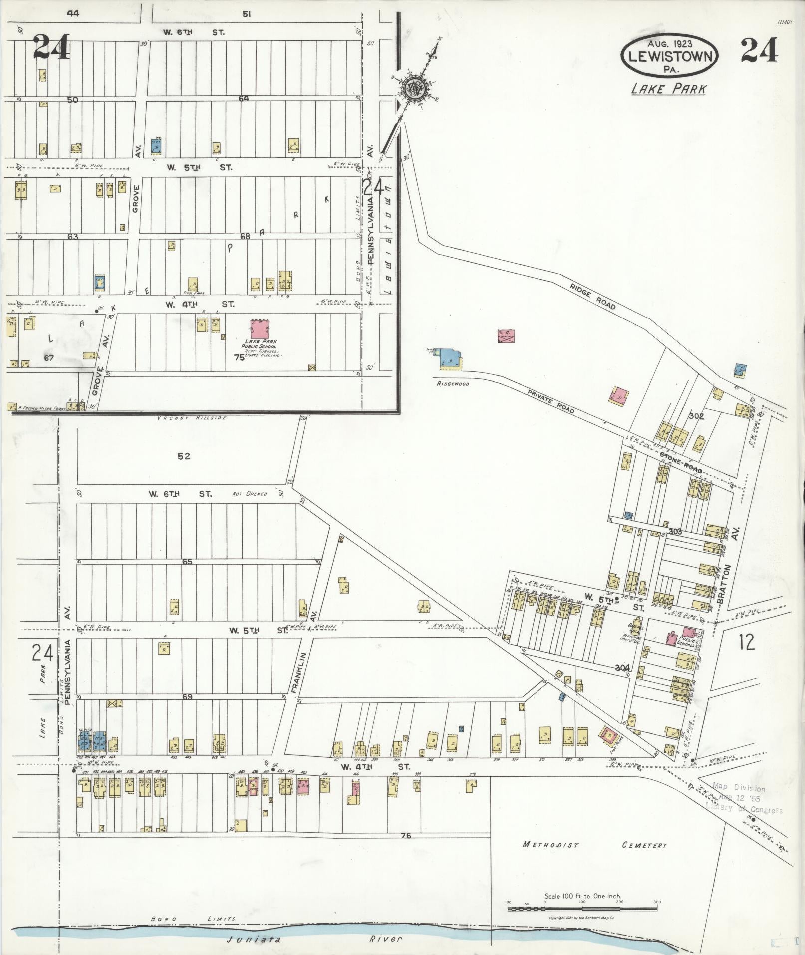 Sanborn Fire Insurance Map from Lewistown, Mifflin County, Pennsylvania (1923), Sheet #0024 - Complete Map Set gallery image, historic Sanborn map, vintage wall art, Pennsylvania Pennsylvania
