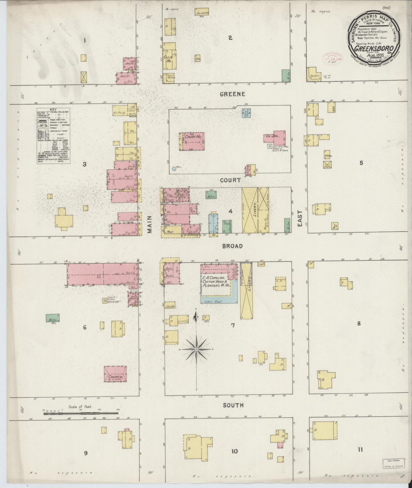 Sanborn Fire Insurance Map from Greensboro, Greene County, Georgia (1895), Sheet #0001 - Historic Sanborn Fire Insurance Map Print, vintage old map wall art, antique decor, genealogy gift, Georgia Georgia map