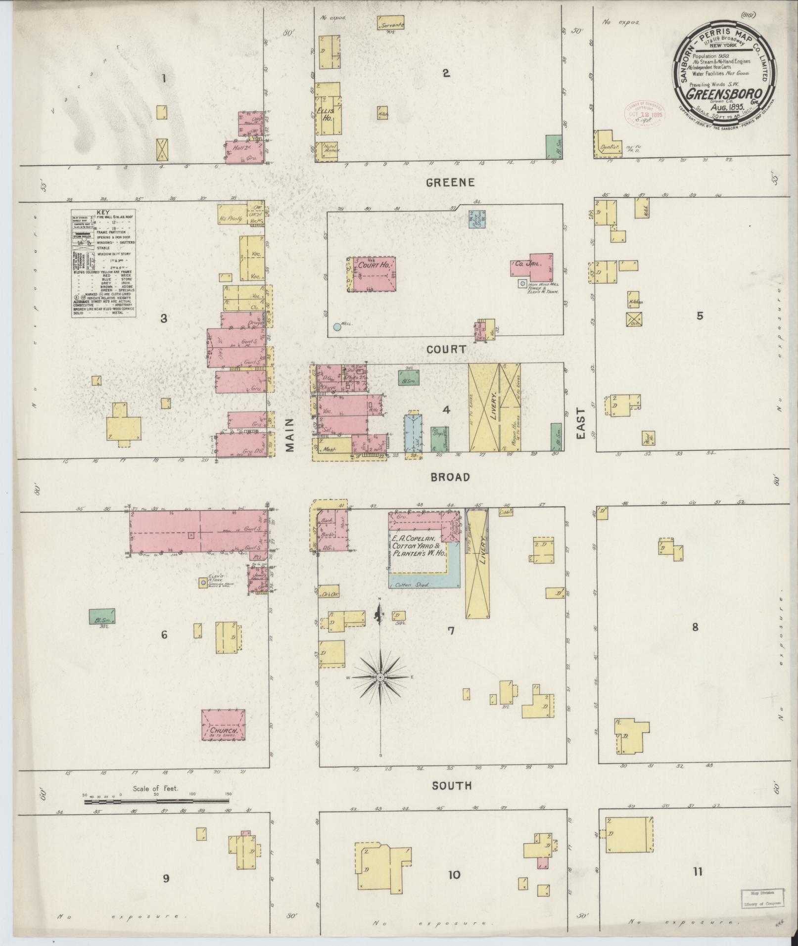 Sanborn Fire Insurance Map from Greensboro, Greene County, Georgia (1895), Sheet #0001 - Historic Sanborn Fire Insurance Map Print, vintage old map wall art, antique decor, genealogy gift, Georgia Georgia map