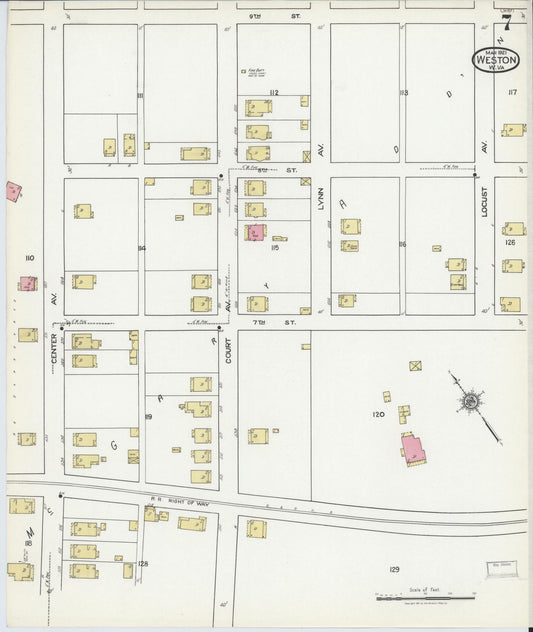 Sanborn Fire Insurance Map from Weston, Lewis County, West Virginia (1921), Sheet #0007 - Historic Sanborn Fire Insurance Map Print, vintage old map wall art, antique decor, genealogy gift, West Virginia West Virginia map