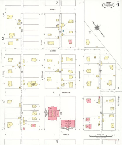 Sanborn Fire Insurance Map from Blackfoot, Bingham County, Idaho (1921), Sheet #0004 - Complete Map Set gallery image, historic Sanborn map, vintage wall art, Idaho Idaho