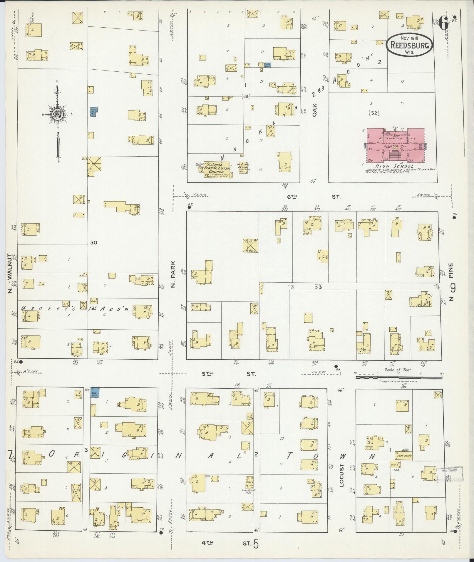 Sanborn Fire Insurance Map from Reedsburg, Sauk County, Wisconsin (1918), Sheet #0006 - Complete Map Set gallery image, historic Sanborn map, vintage wall art, Wisconsin Wisconsin