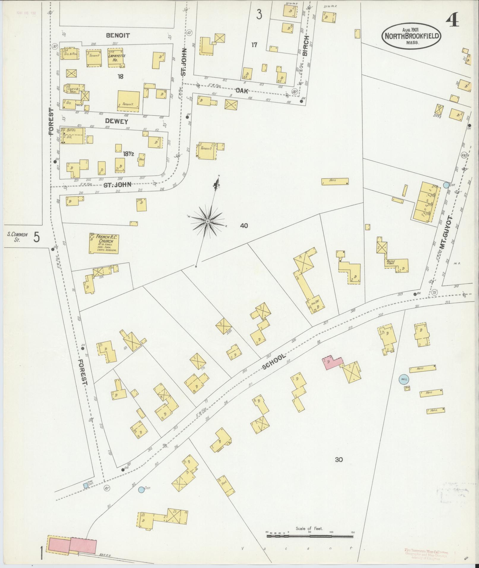 Sanborn Fire Insurance Map from North Brookfield, Worcester County, Massachusetts (1901), Sheet #0004 - Complete Map Set gallery image, historic Sanborn map, vintage wall art, Massachusetts Massachusetts