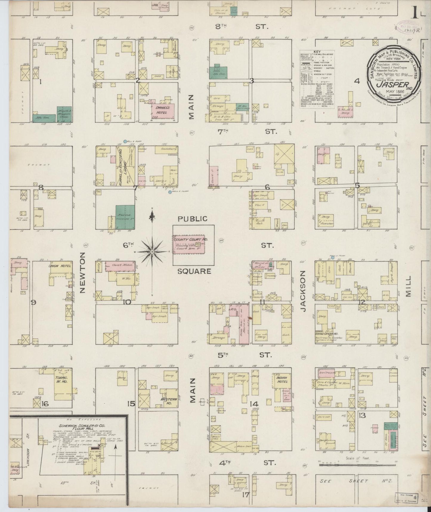 Sanborn Fire Insurance Map from Jasper, Dubois County, Indiana (1886), Sheet #0001 - Historic Sanborn Fire Insurance Map Print, vintage old map wall art, antique decor, genealogy gift, Indiana Indiana map